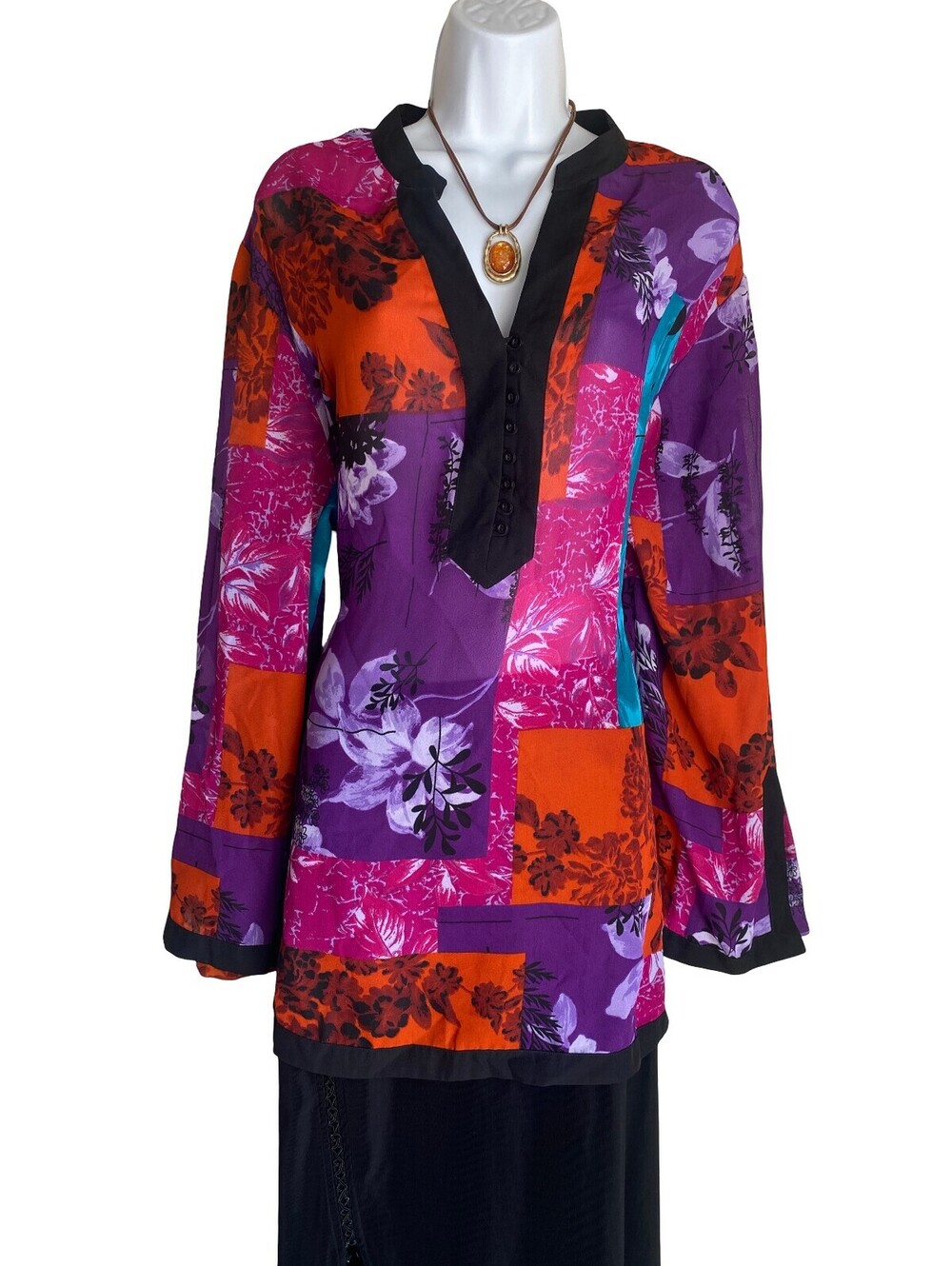 Women's Plus Size 3X Tunic Boho Blouse Colorblock Floral Patchwork Fall